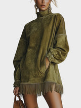 Aurelie | Oversized High-Neck Tunic Dress with a Fringed Hem