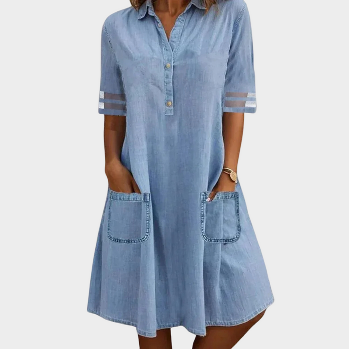 Lightweight Button-Collar Denim Dress