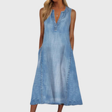 Sleeveless V-Neck Denim Midi Dress