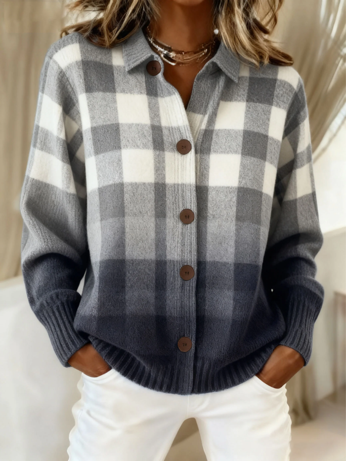 Grey Ombre Check Cardigan