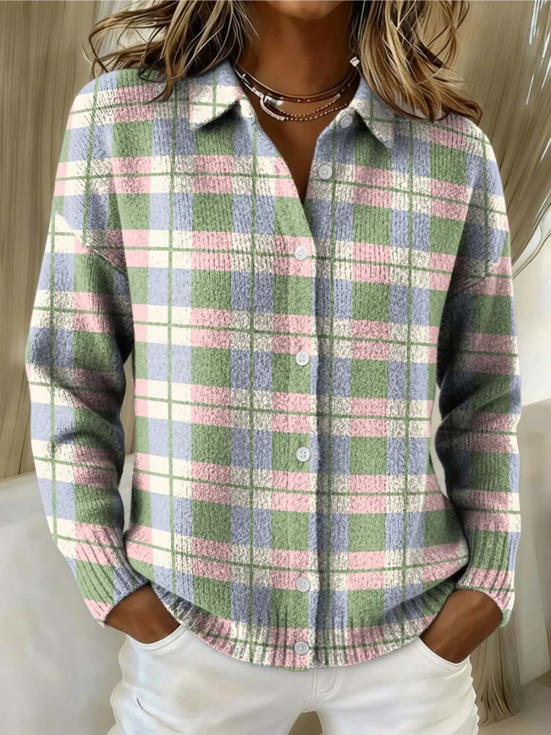 Pastel Pink and Blue Check Cardigan Multicolor, studio photo