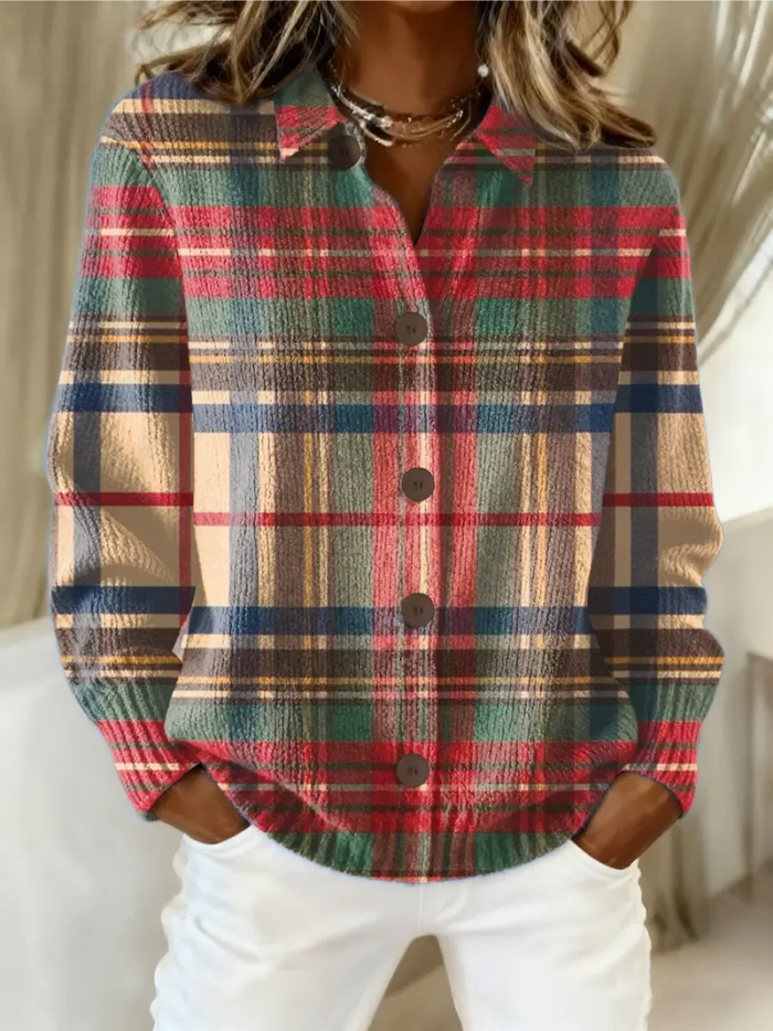 Red and Beige Multicolour Check Cardigan