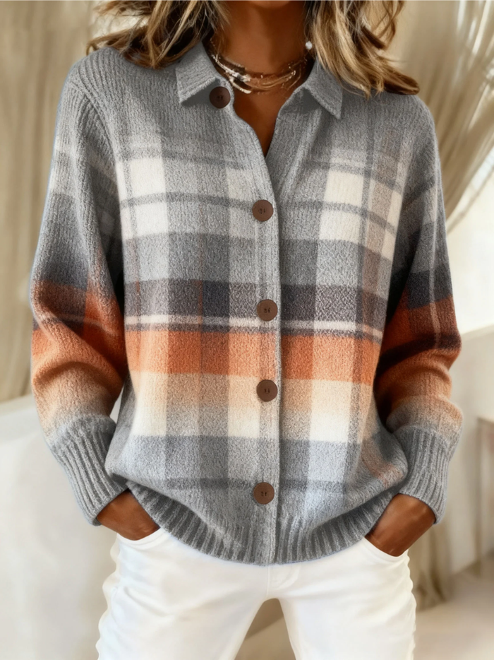 Grey and Orange Ombre Check Cardigan