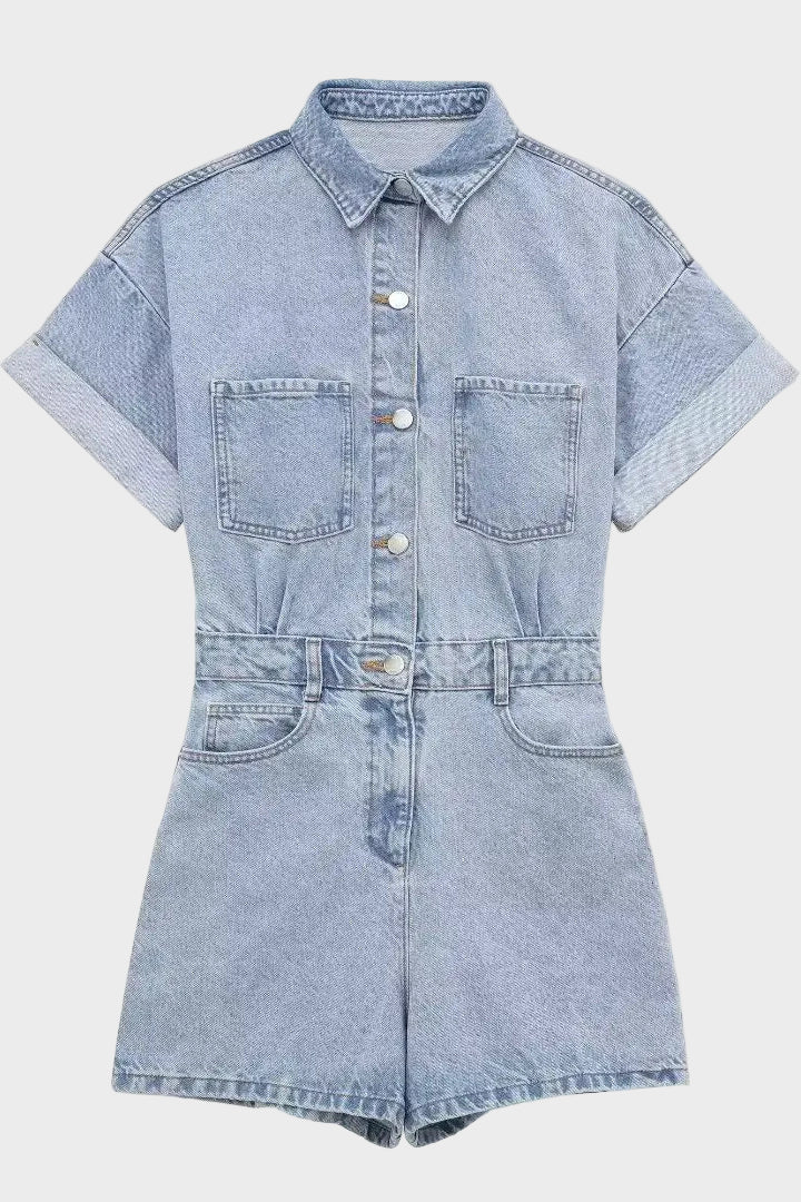 Structured Denim Short Overalls