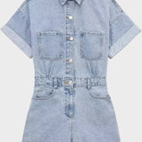 Structured Denim Short Overalls