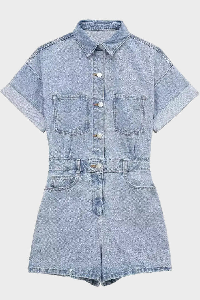 Structured Denim Short Overalls