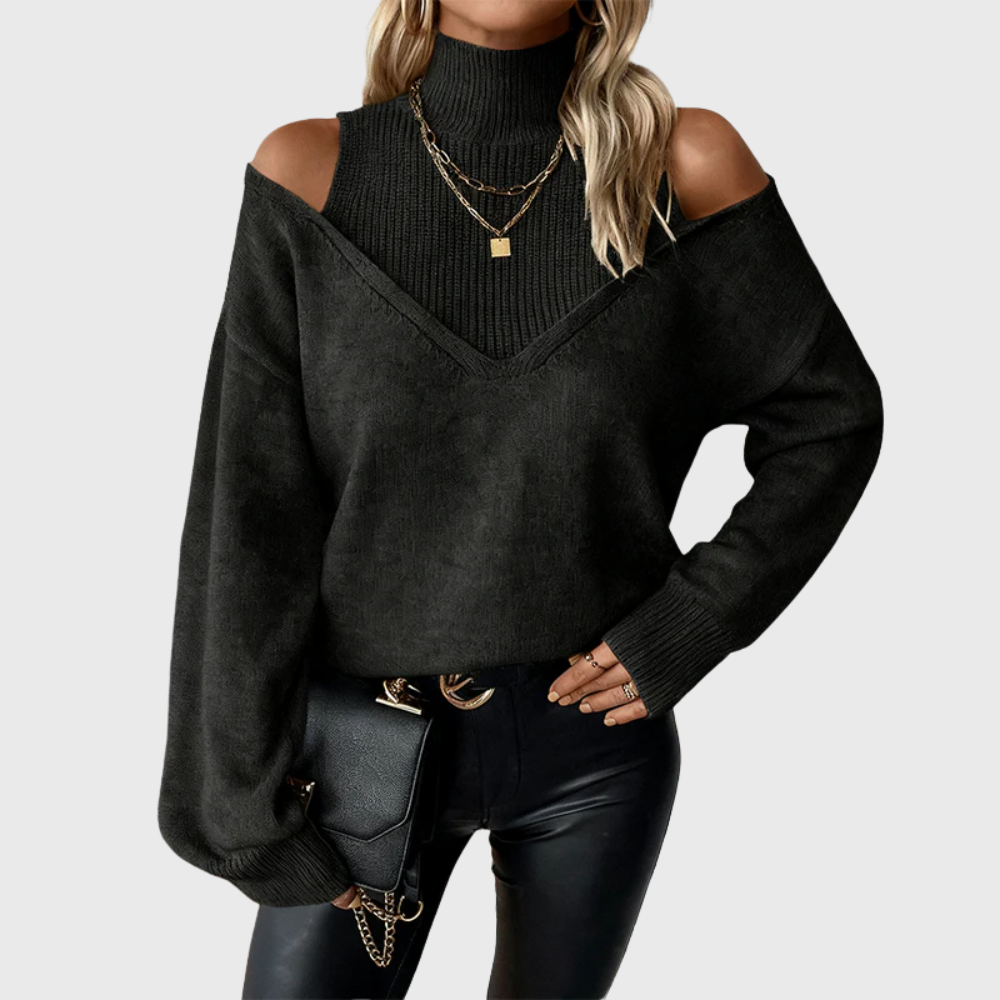 Off-Shoulder Jumper Black, studio photo