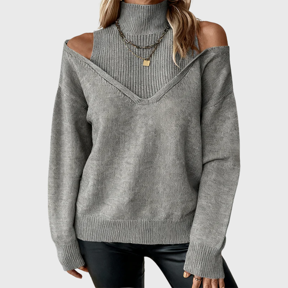Off-Shoulder Jumper Grey, studio photo