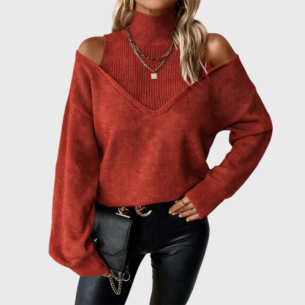 Off-Shoulder Jumper Red, studio photo