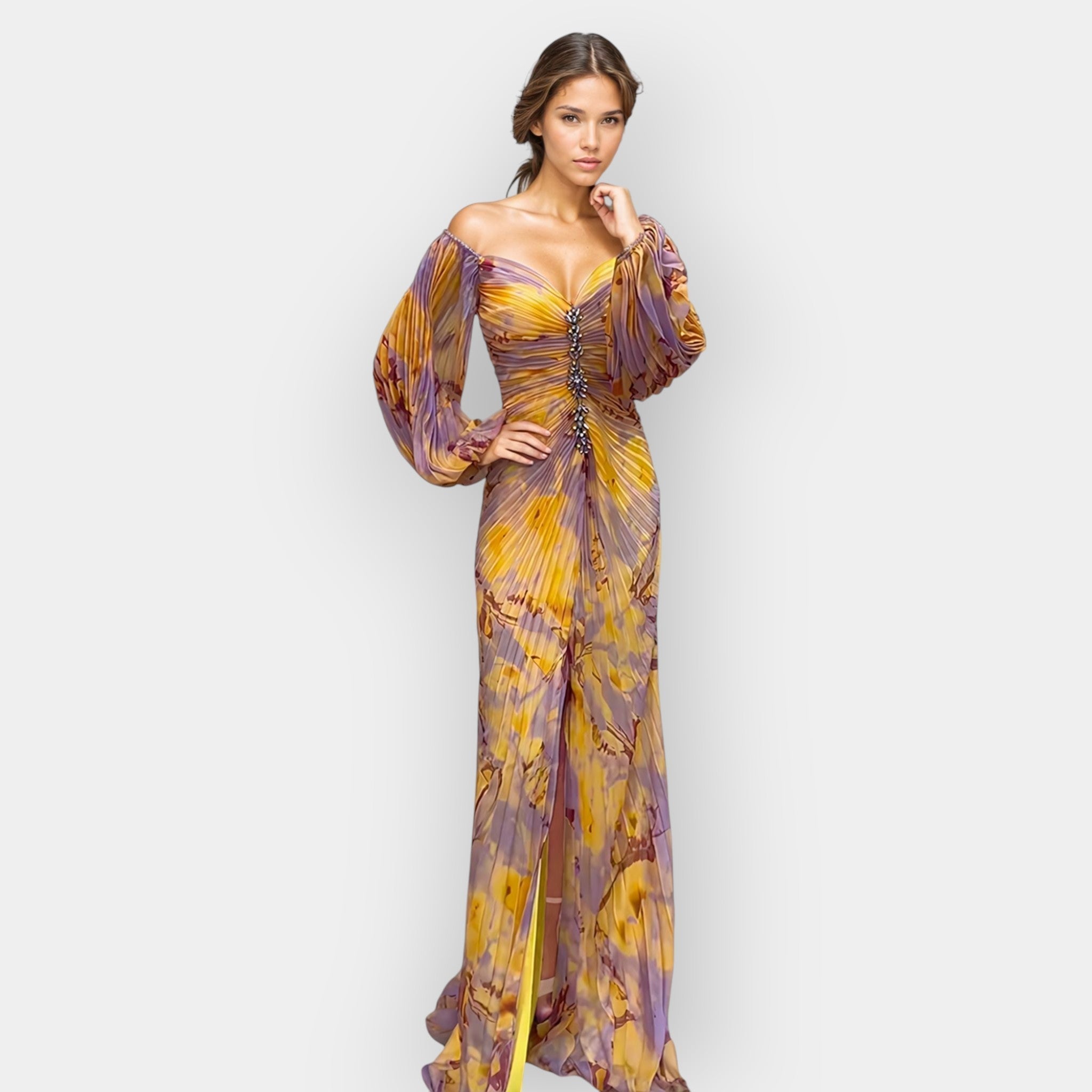 Split-Hem Dress Yellow, photo studio