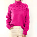 Brown Cable Knit High-Neck Jumper