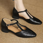 Braided-Strap Leather T-Bar Shoes