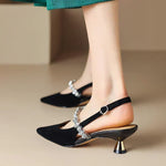 Pointed Rhinestone-Strap Pumps