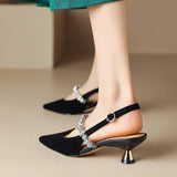 Pointed Rhinestone-Strap Pumps