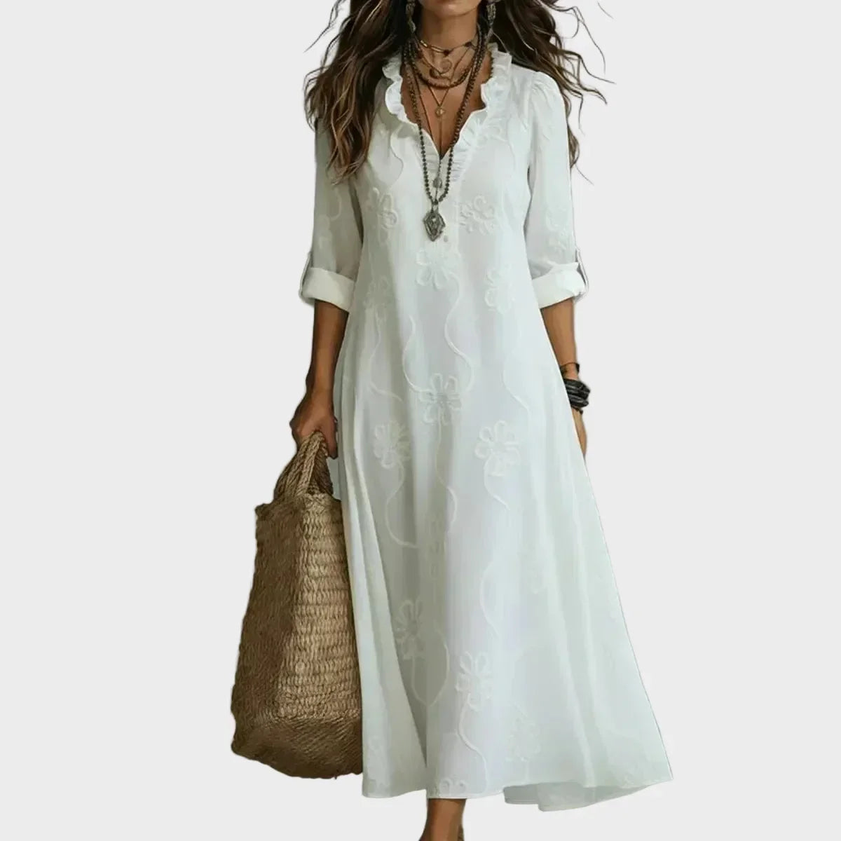 Sienna | Floral Summer Dress with Tummy Cover White, photo studio
