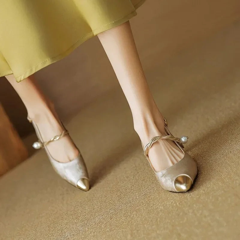 Pointed Velvet Pearl Pumps