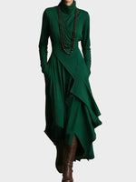 Tessie | Asymmetric Knit Turtleneck Maxi Dress