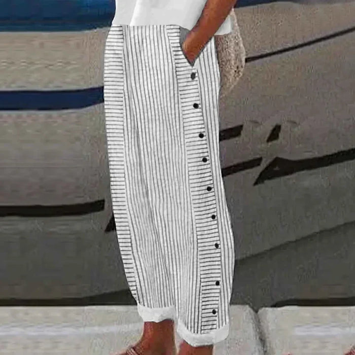 Inaya | Pinstripe Trousers with a Button Side Panel
