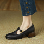 Vintage Square-Toe Leather T-Bar Shoes
