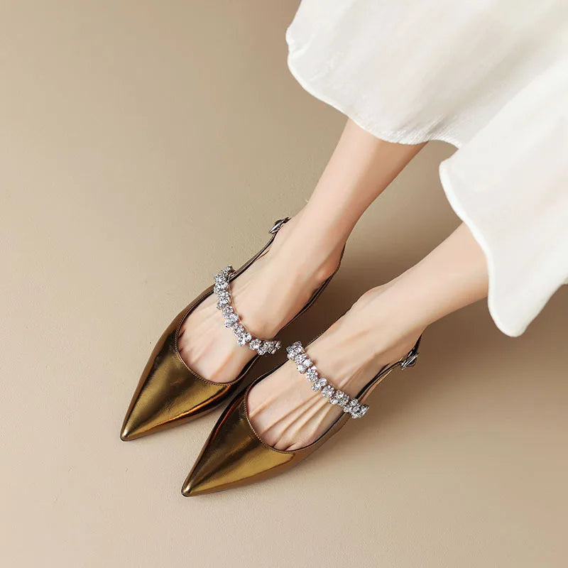 Pointed Rhinestone-Strap Pumps