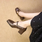 Block-Heel Leather Mary Janes