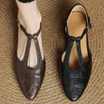 Braided-Strap Leather T-Bar Shoes