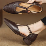 Braided-Strap Leather T-Bar Shoes