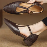 Braided-Strap Leather T-Bar Shoes
