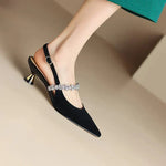 Pointed Rhinestone-Strap Pumps