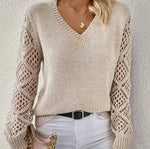Openwork Sleeve V-Neck Jumper