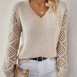 Openwork Sleeve V-Neck Jumper