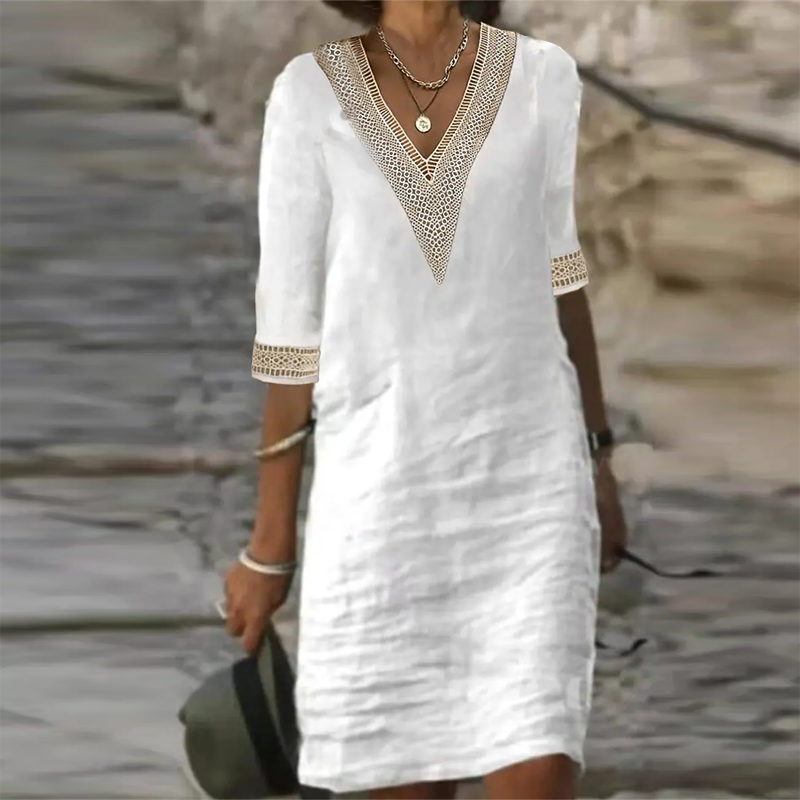 Camille | Boho Summer Dress White, studio photo