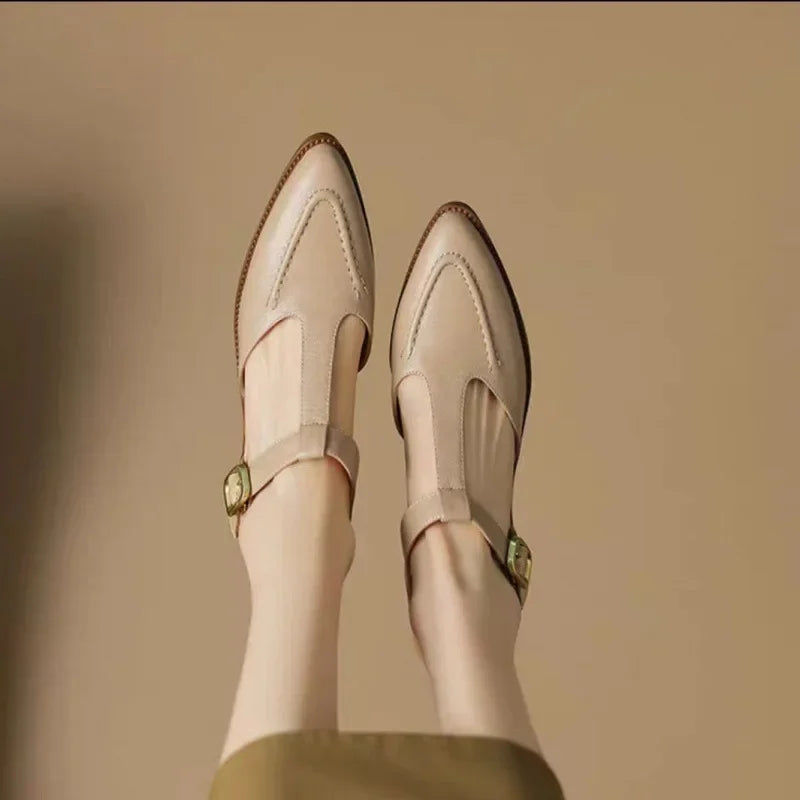 Two-Tone Buckle Leather Mary Janes