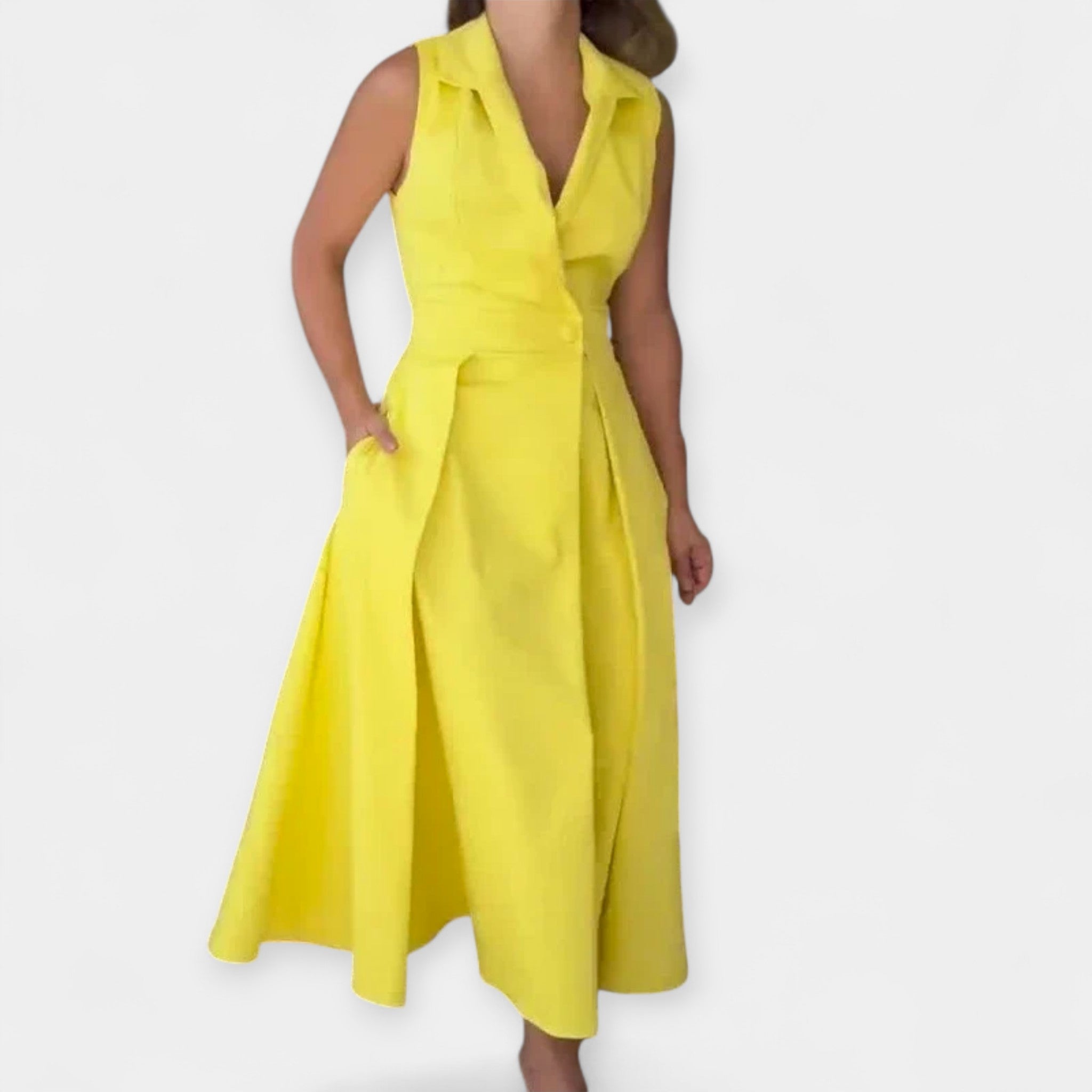 Collared Midi Dress Gold, photo studio