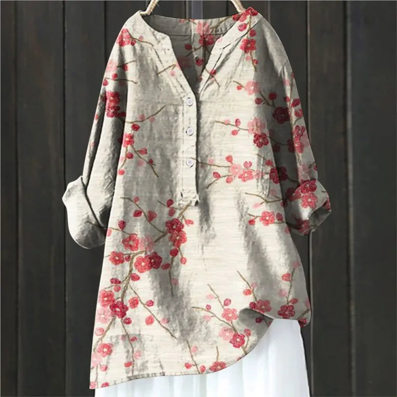 Susannah | Flowy Vintage Floral Blouse Red, studio photo