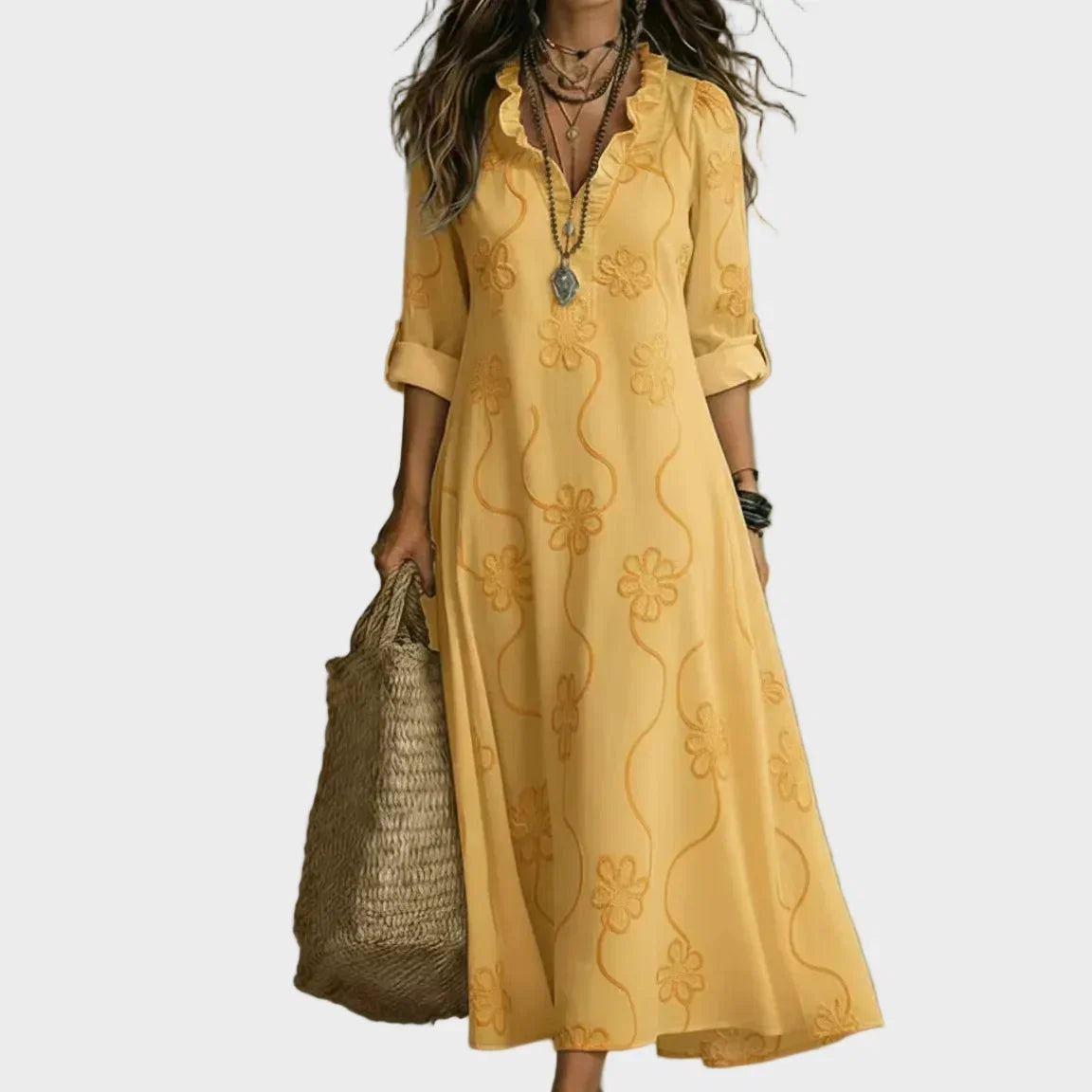 Sienna | Floral Summer Dress with Tummy Cover Yellow, photo studio