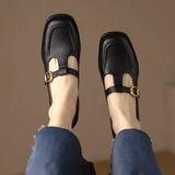 Vintage Square-Toe Leather T-Bar Shoes