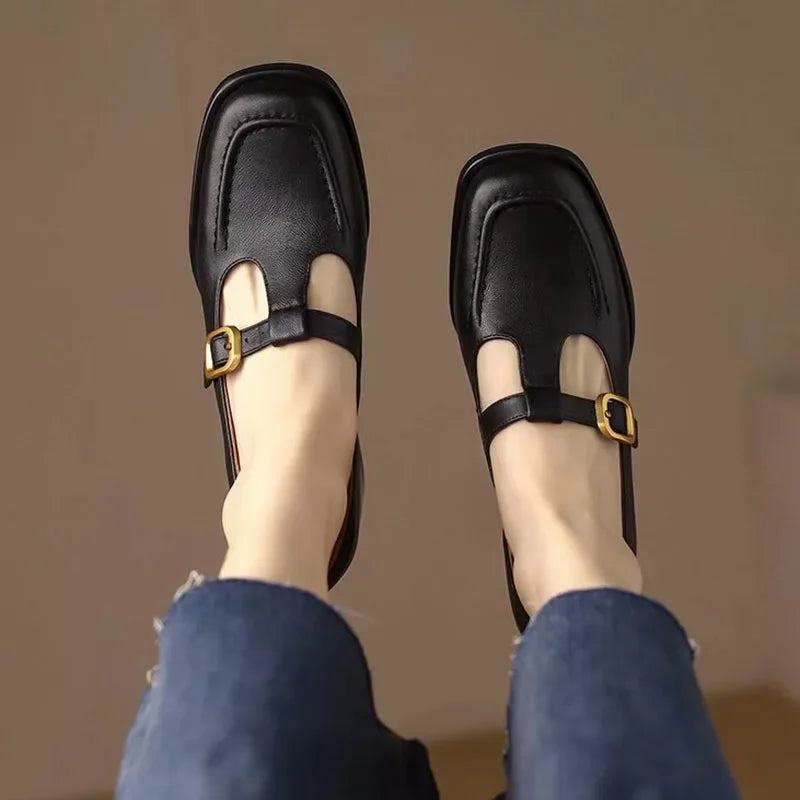 Vintage Square-Toe Leather T-Bar Shoes