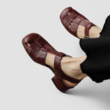 Orthopaedic Mary Jane Shoes in Burgundy Leather, T-Bar