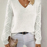 Openwork Sleeve V-Neck Jumper