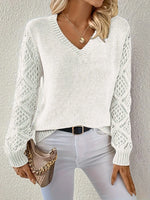 Openwork Sleeve V-Neck Jumper