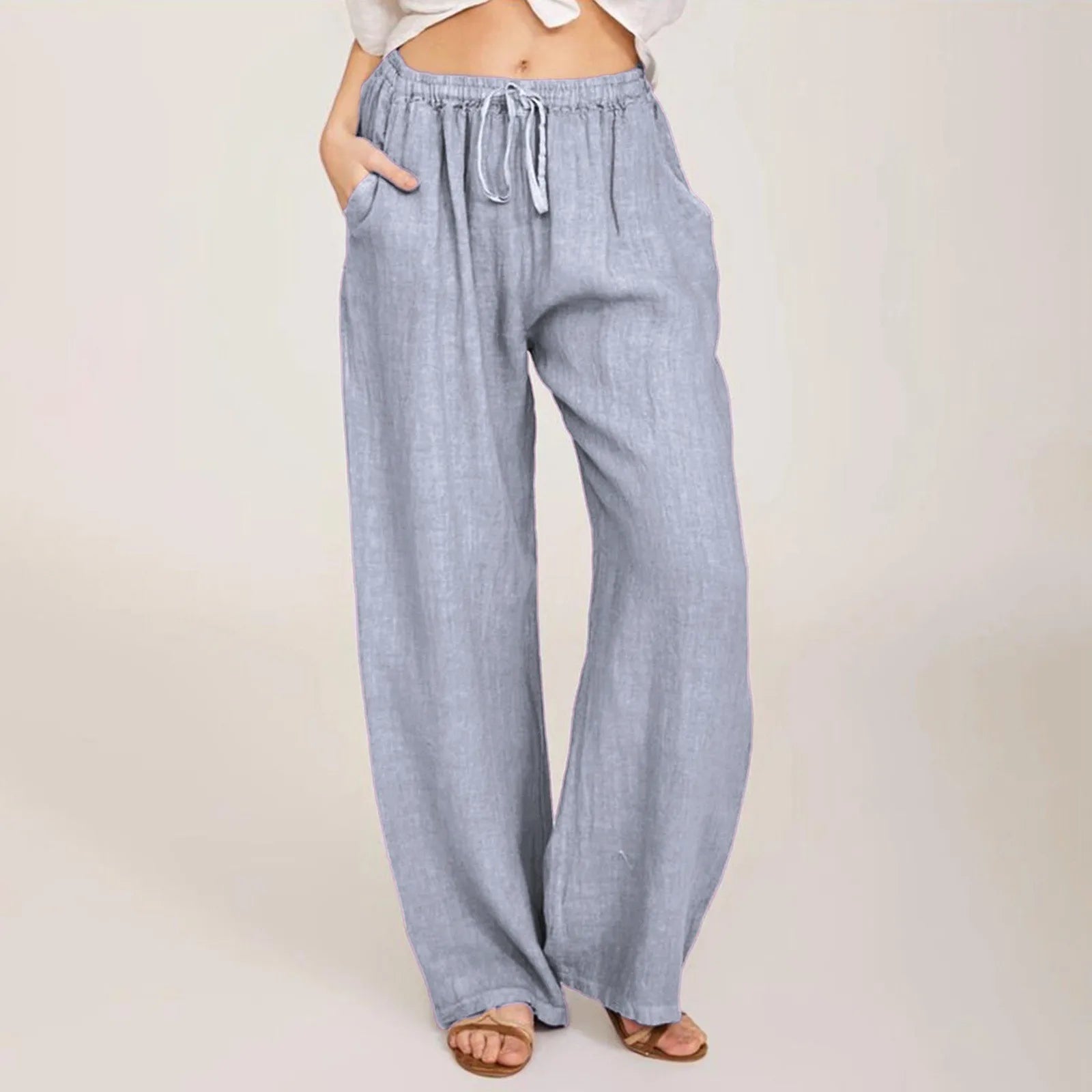 Rowyn Comfortable Cotton Linen Pants Light Grey, photo studio