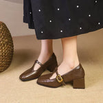 Block-Heel Leather Mary Janes