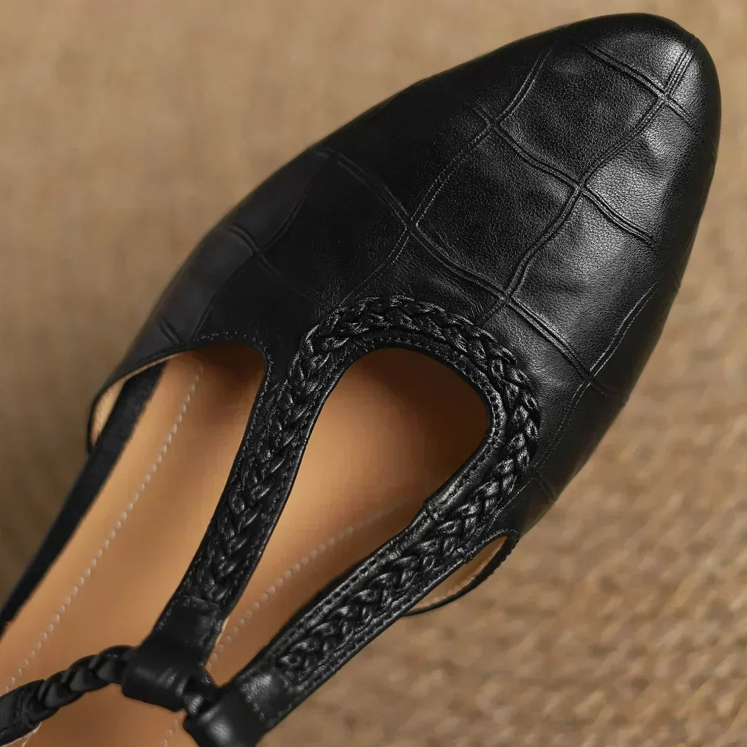 Braided-Strap Leather T-Bar Shoes