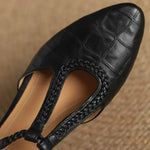 Braided-Strap Leather T-Bar Shoes