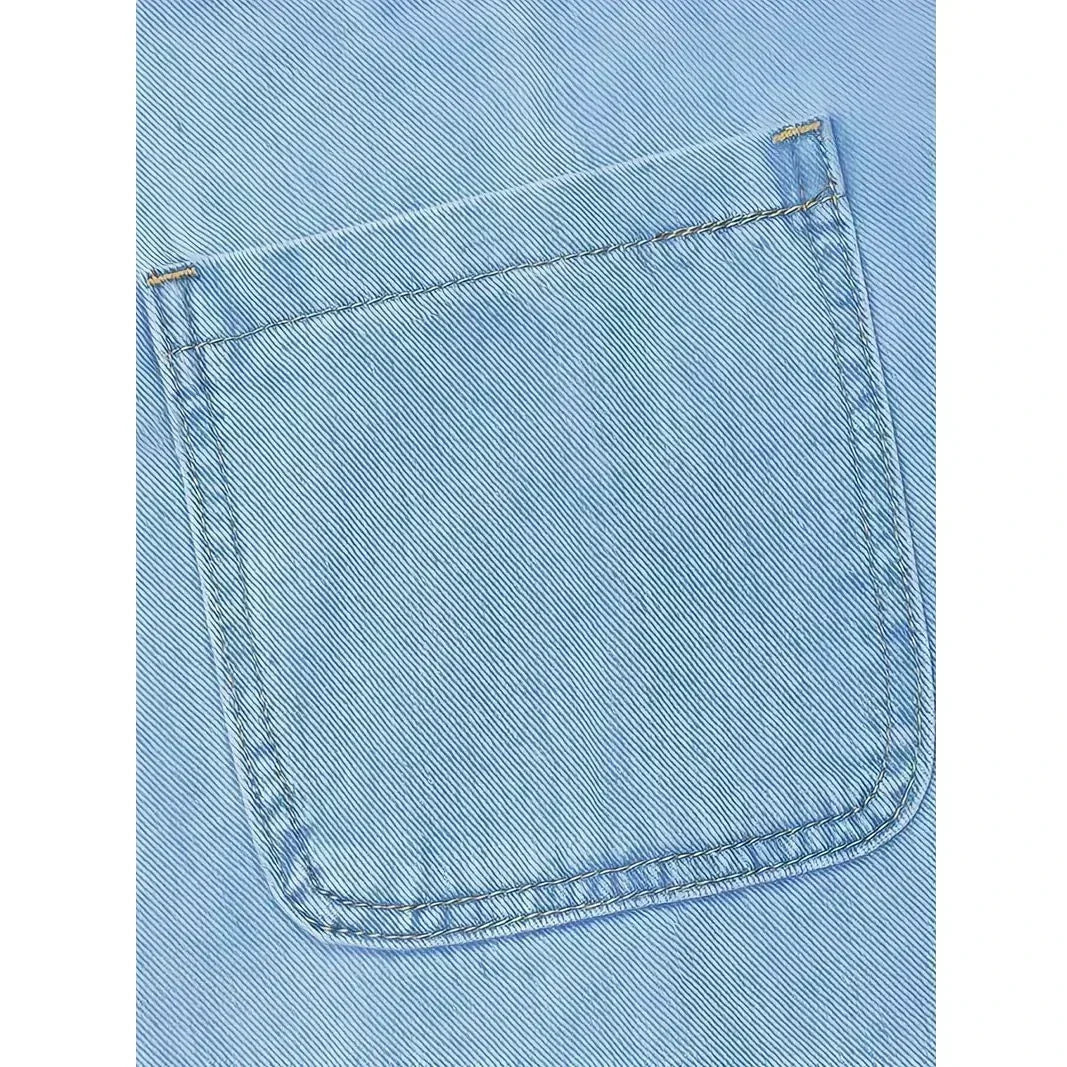 Short Strappy Denim Dress with Pockets
