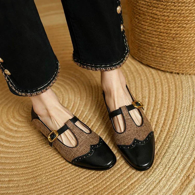 Vintage Two-Tone Buckle Mary Janes Black, studio photo
