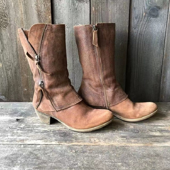 Giana | Mid-Calf Boots with a Fold-Over Cuff and Block Heel
