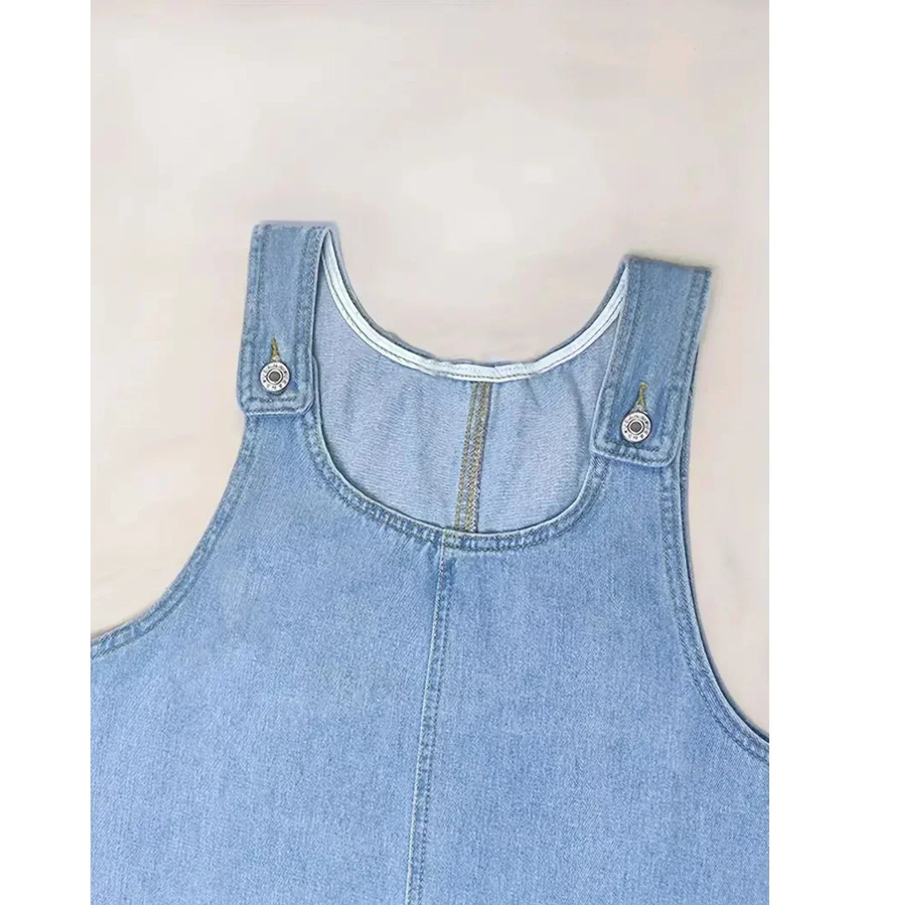 Short Strappy Denim Dress with Pockets