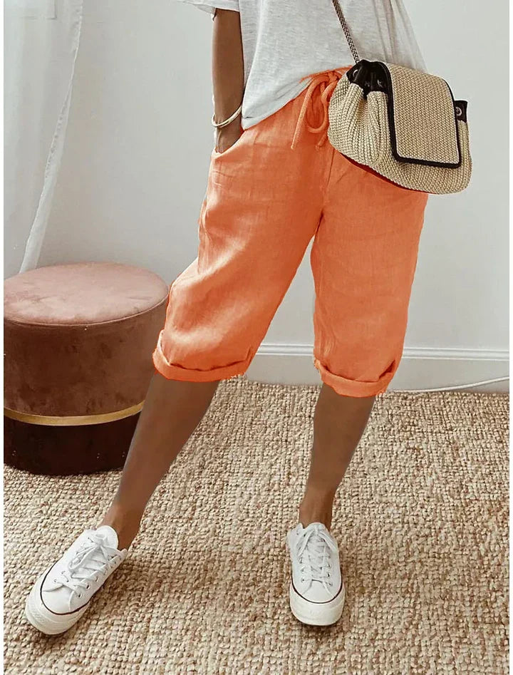 Aleah Elegant Linen-Cotton Trousers Orange, photo studio